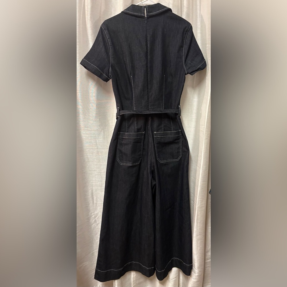 Maeve Anthropologie Colette Wrap Jumpsuit Ponte Denim Blue 10 - Picture 13 of 14